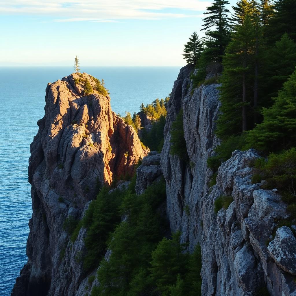Rocky granite Atlantic coast of Acadia National Park under cool Maine light.